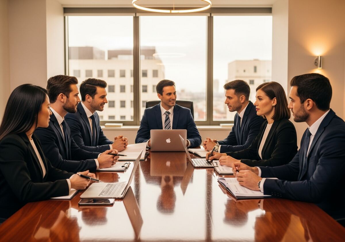 Law firm team meeting around a conference table
